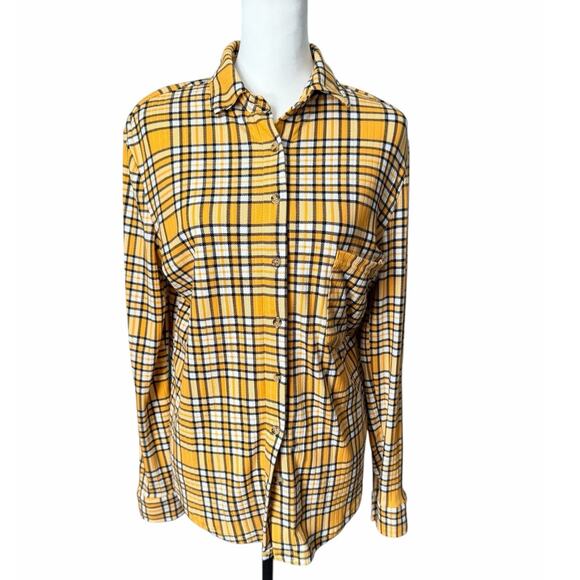 Birch and Stone Tops - Birch and Stone Long Sleeve Flannel Buttondown Yellow White and Black Small